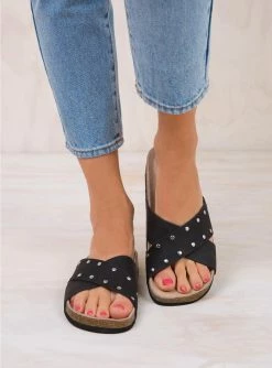 Roc Boots Bells Black Leather Slides