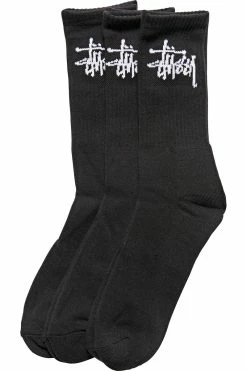 Stussy Men's Graffiti Crew Sock 3 Pack Black