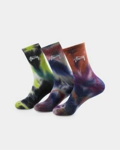Stussy Unisex Multicoloured Tiedye Sock 3Pk
