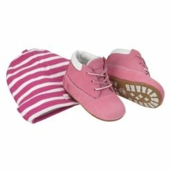 Timberland Infant Crib Pink Booties And Hat Set